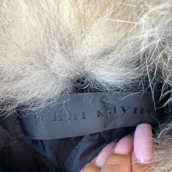 Jenni Kayne Flannel Checked Coyote Fur Collar Full Zip Jacket Navy Ivory M - Picture 4 of 12